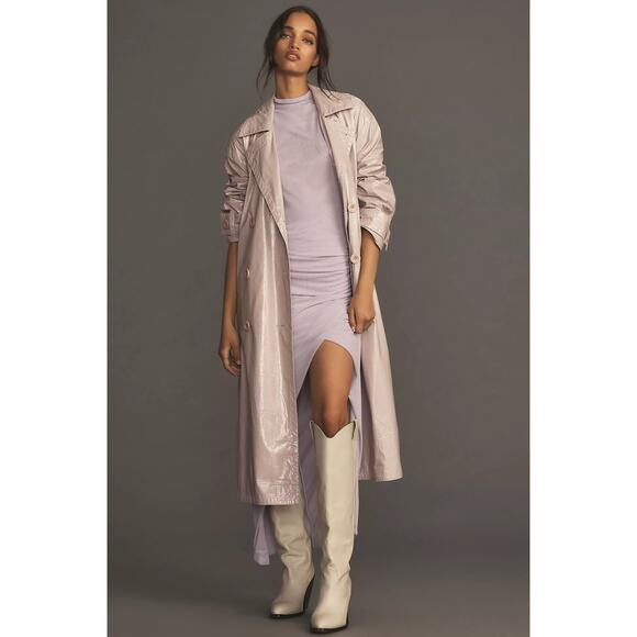 Anthropologie Maeve Patent Faux Leather Trench Coat - New Large - Picture 1 of 3